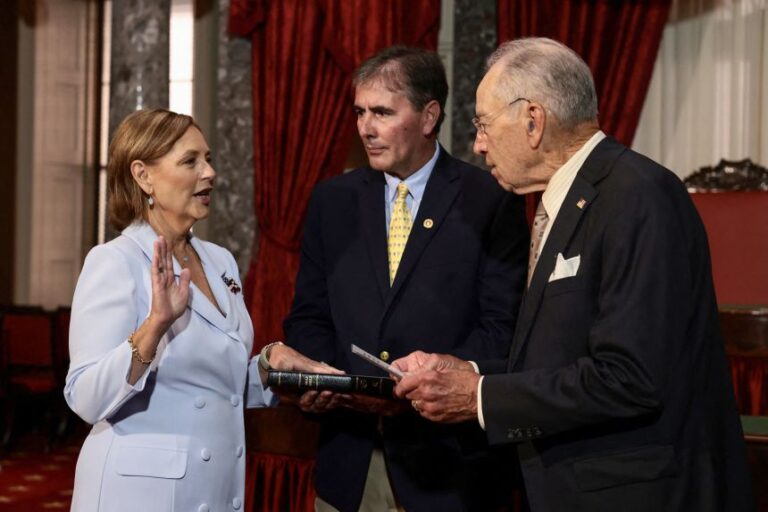 Darline Graham is ceremonially sworn in by Senate President pro tempore Chuck Grassley during an event on Capitol Hill in Washington, DC on July 14.