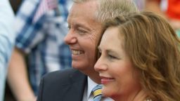 Sen. Lindsey Graham stands with his sister Darline Graham Nordone after formally announcing his campaign for the 2016 Republican presidential nomination in Central, South Carolina, on June 1, 2015.