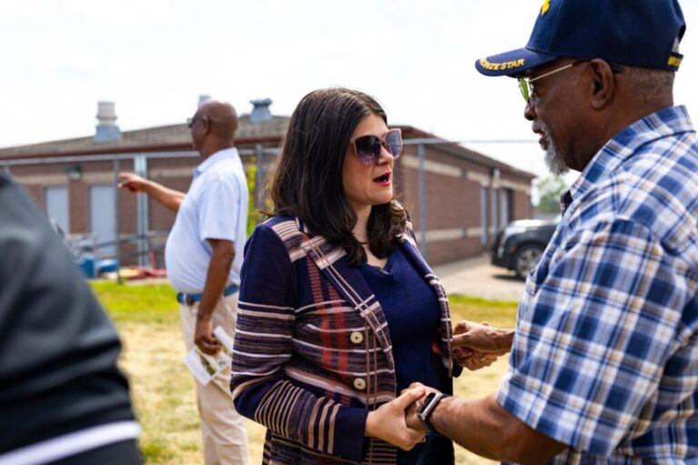 Stevens converses with Soul Day Festival attendees in Detroit, Michigan, on Saturday.