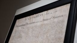 A copy of the Declaration of Independence at Sotheby's auction house in New York City, on July 1, 2026.