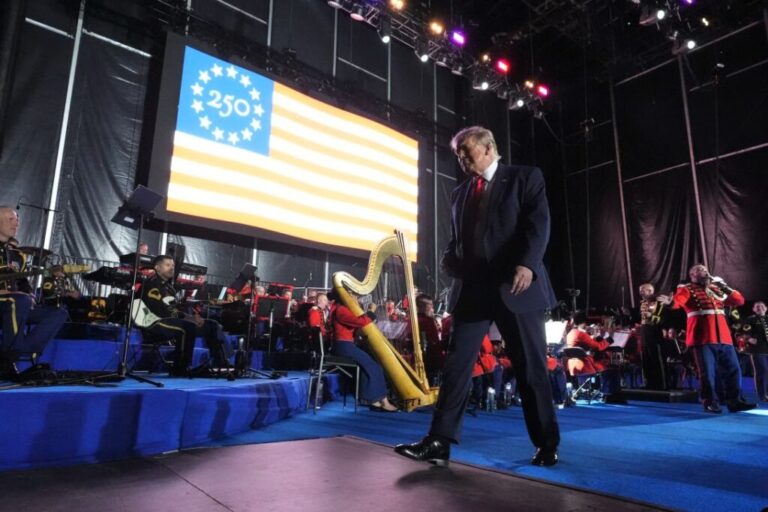 Trump walks from the stage after speaking at the opening of the Great American State Fair on the National Mall in Washington, DC, on Wednesday.