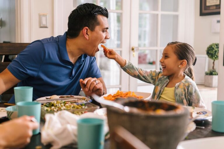 Members of a family can check in with other by putting their phones away at mealtime.