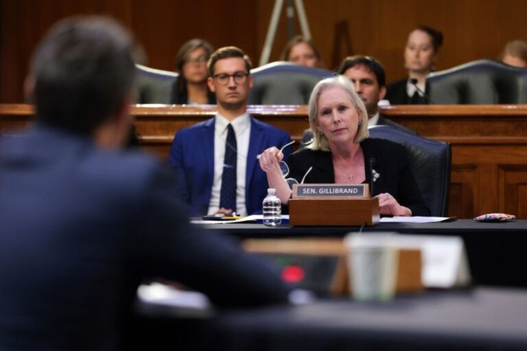 Sen. Kirsten Gillibrand (D-NY) looks on during a Senate Appropriations Committee hearing in the Dirksen Senate Office Building on Capitol Hill on Tuesday in Washington, DC.