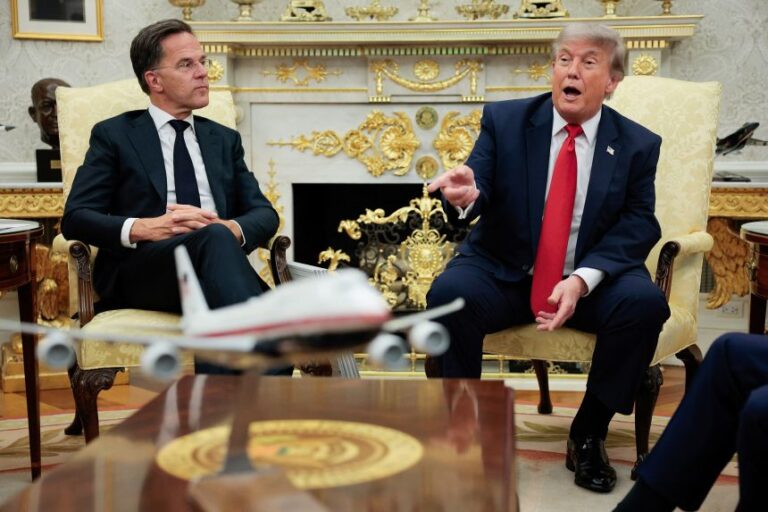 President Donald Trump participates meets with NATO Secretary General Mark Rutte in the Oval Office of the White House on June 24.