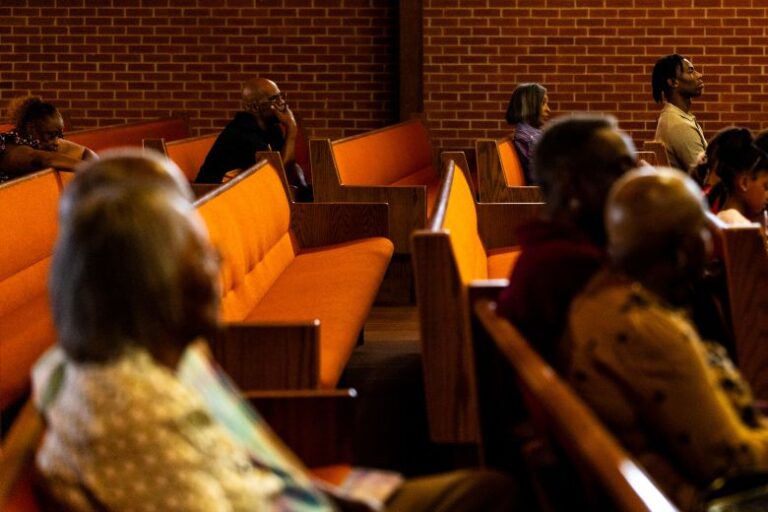 Church-goers listen to a sermon before El-Sayed speaks at New Bethel Missionary Baptist Church in Pontiac, Michigan, on Sunday.