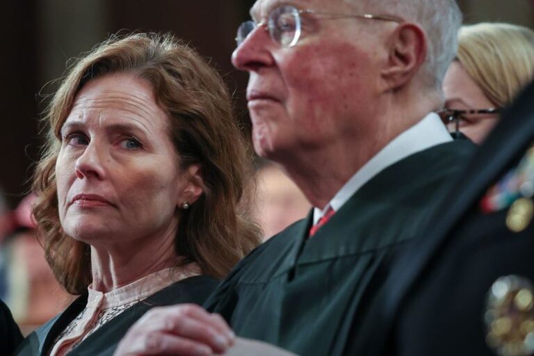 Supreme Court Justice Amy Coney Barrett listens as Trump addresses a joint session of Congress at the US Capitol in Washington, DC, on March 4, 2025.
