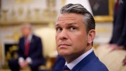 Secretary of War Pete Hegseth attends a meeting with U.S. President Donald Trump and Prime Minister of Iraq Ali al-Zaidi in the Oval Office of the White House on July 14, 2026 in Washington, DC. In his first foreign trip since taking office, Zaidi is visiting the White House to hold talks on U.S. investment into the Iraqi economy amid instability in the region. (Photo by Andrew Harnik/Getty Images)