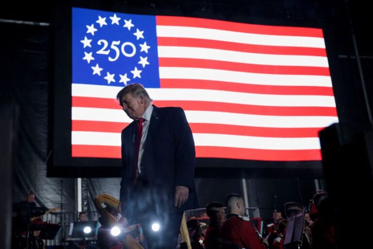 President Donald Trump walks off stage after speaking at a rally to kick off the Great American State Fair on the National Mall in Washington, DC, on June 24, 2026.