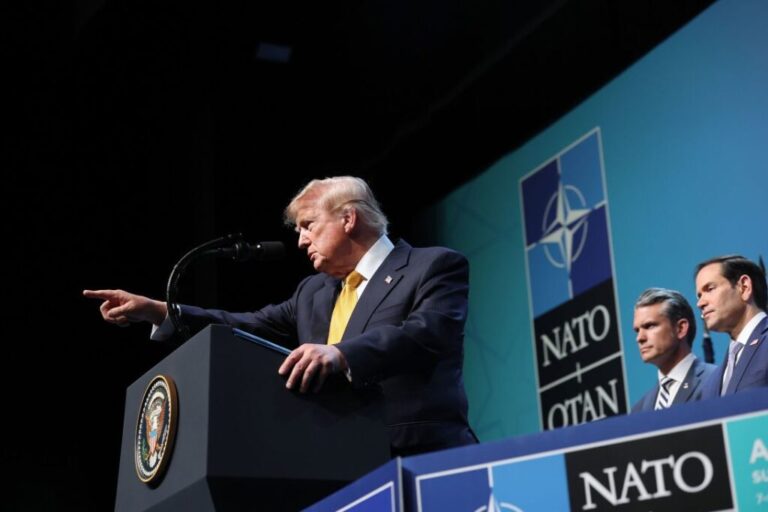 President Donald Trump speaks at a press conference during the 2026 NATO Leaders Summit at the Beştepe Presidential Compound on Wednesday in Ankara, Turkey.