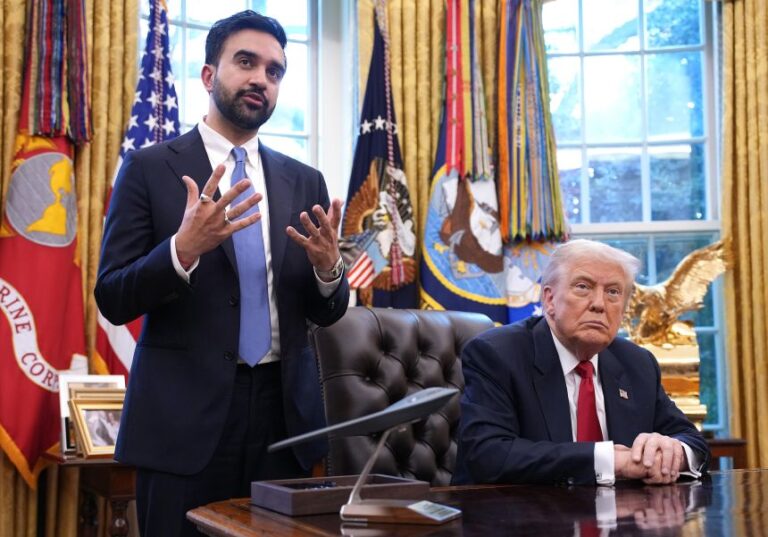 President Donald Trump meets with Zohran Mamdani, then the Mayor-elect for New York, in the Oval Office of the White House on November 21, 2025.