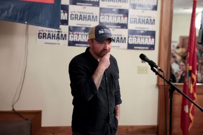 Graham Platner speaks during a campaign event in Portland, Maine, on May 17.