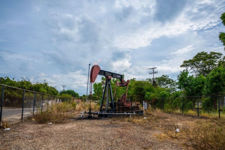 A pumpjack is pictured at the Campo Elias neighborhood in Cabimas, south of Lake Maracaibo, Zulia State, Venezuela, on January 31, 2026.