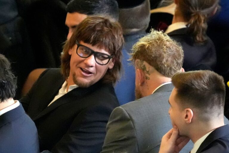 Comedian Theo Von speaks with Jake Paul at Donald Trump's second presidential inauguration, in the US Capitol Rotunda on January 20, 2025.