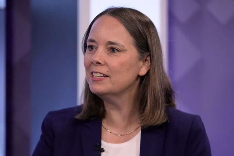 US Senate candidate Shenna Bellows takes part in a debate at the WCSH-6 television studio, Thursday, July 16, 2026, in Portland, Maine.