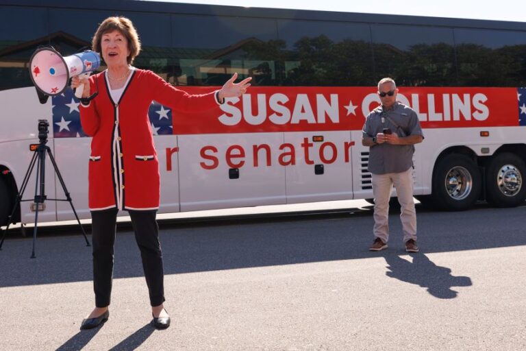 Sen. Susan Collins greets supporters in Kittery, Maine, on August 14, 2026.