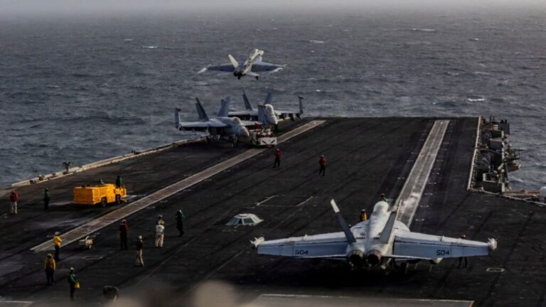 An F/A-18E Super Hornet launches from the flight deck of the USS Abraham Lincoln on July 31.