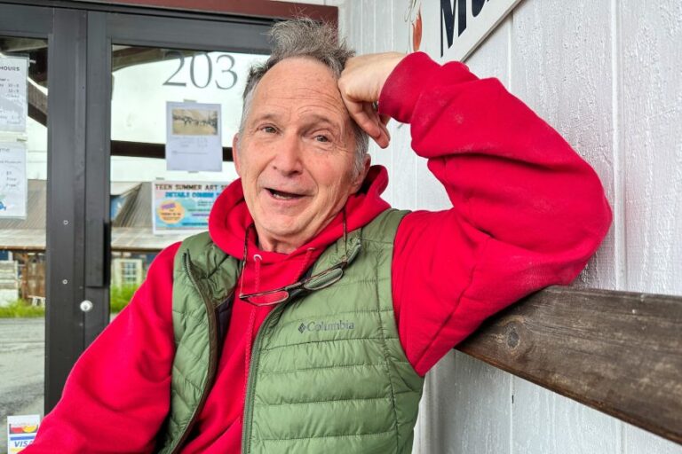 Dan Sullivan, a candidate in Alaska's US Senate race who shares a name with the incumbent seeking reelection, talks with a reporter in Petersburg, Alaska, on July 3.