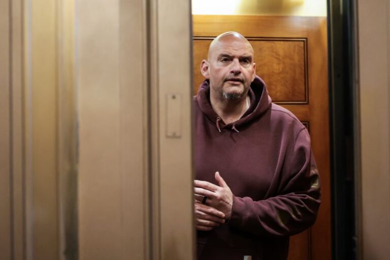 US Sen. John Fetterman rides in an elevator outside the Senate Chambers during a vote in the U.S. Capitol Building on May 11, 2026 in Washington, DC.