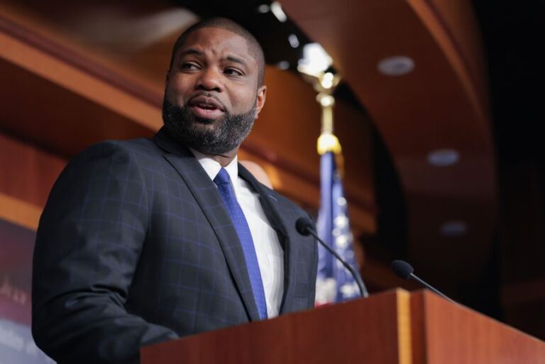Rep. Byron Donalds speaks alongside other members of Florida congress members about the indictment of the former President of Cuba Raul Castro on May 20.