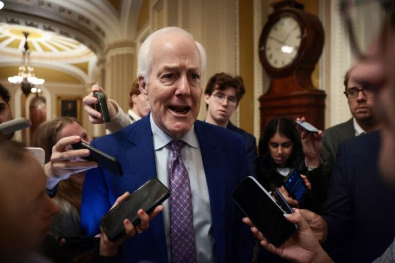 US Sen. John Cornyn of Texas speaks to reporters outside the Senate chamber on July 30 in Washington, DC.