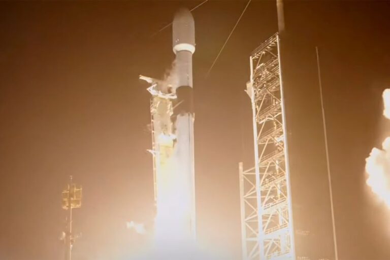 The upper stage is located toward the top of the rocket stack.
