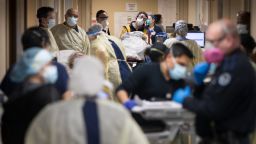 Oceanside, N.Y.: A bustling hallway in the emergency department at Mount Sinai South Nassau hospital due to coronavirus (COVID-19) patients in Oceanside, New York on April 13, 2020.