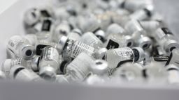 Vials of the Pfizer Covid-19 vaccine at a West Virginia United Health System vaccine clinic in Morgantown, West Virginia, U.S., on Friday, March 5, 2021. Thanks to a quick repurposing of West Virginia's National Guard network, long in place to respond to frequent flooding and other state emergencies, as well as long-established local pharmacies with strong community ties and a robust state-wide vaccine telephone hot-line, the state quickly shot to among the top ranked states for per capita inoculations, just behind Alaska. Photographer: Justin Merriman/Bloomberg via Getty Images