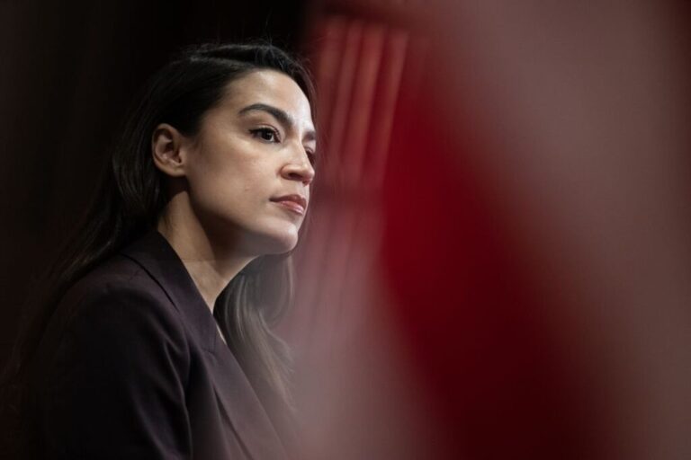 Rep. Alexandria Ocasio-Cortez attends a news conference with Sen. Bernie Sanders in the US Capitol on March 25, 2026.