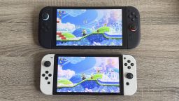 The Nintendo Switch 2 (top) and Nintendo Switch OLED (bottom).