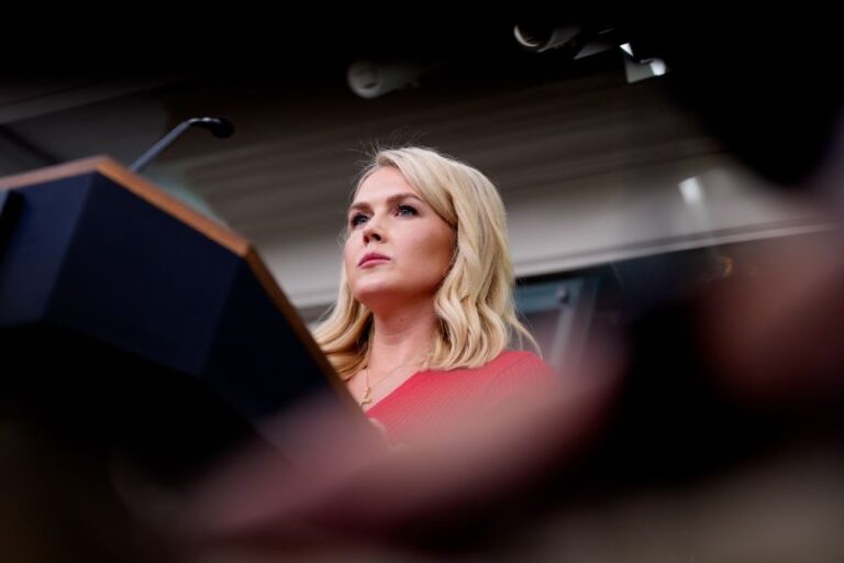 White House press secretary Karoline Leavitt takes a question during the daily press briefing in the Brady Press Briefing Room at the White House on May 29, 2025 in Washington, DC.