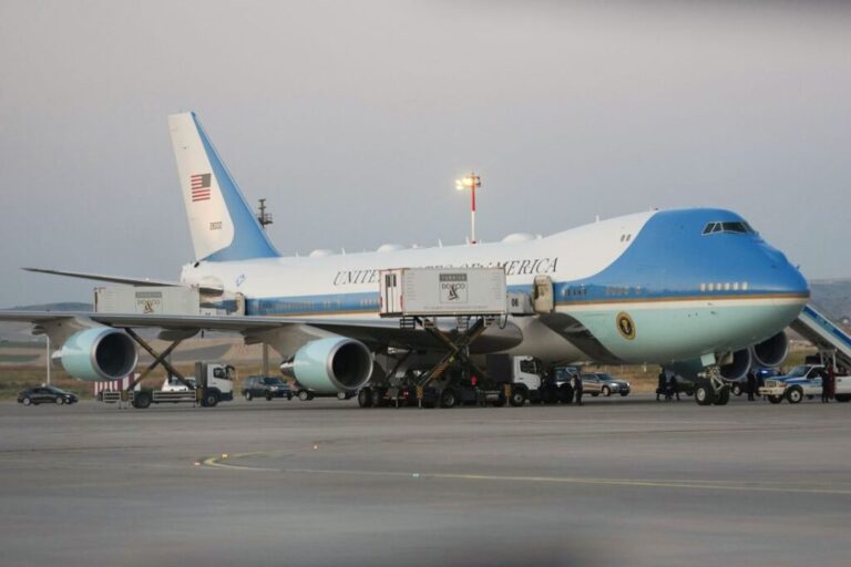 Air Force One is seen in Ankara, Turkey, on July, 8, 2026. Top White House and administration officials engaged in an elaborate ruse to spirit President Donald Trump out of Turkey during the NATO summit there last month, transporting him in a catering cart to a military jet.