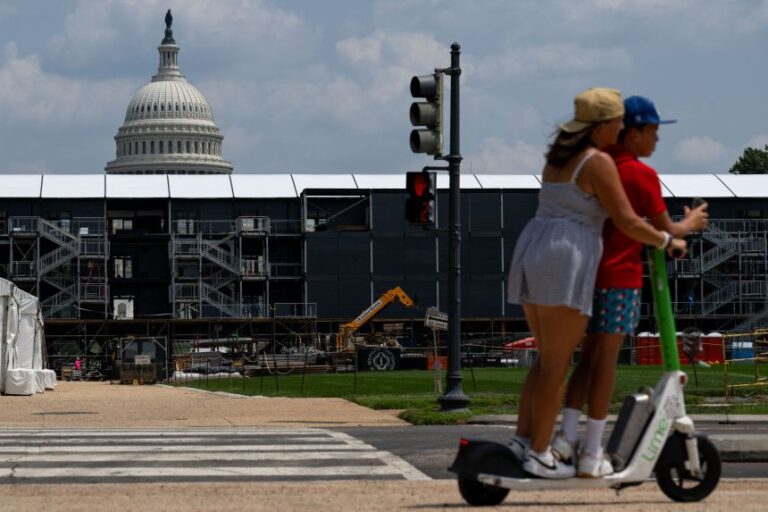 Construction continues ahead of the IndyCar series in Washington on August 10.