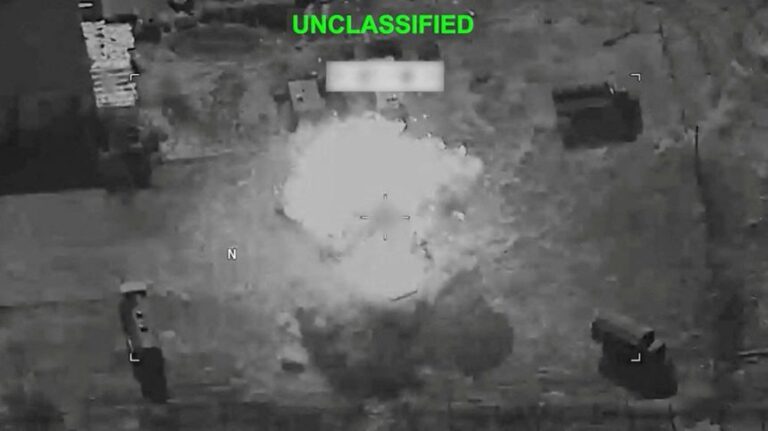 Smoke rises following explosion at an unknown location, during what CENTCOM says are strikes on Iran, in this screengrab taken from a handout video released on July 29, 2026.