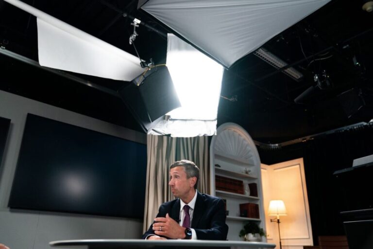 Democratic National Committee chair Ken Martin speaks during an interview with the Associated Press, at the DNC headquarters in Washington, DC, on January 12.