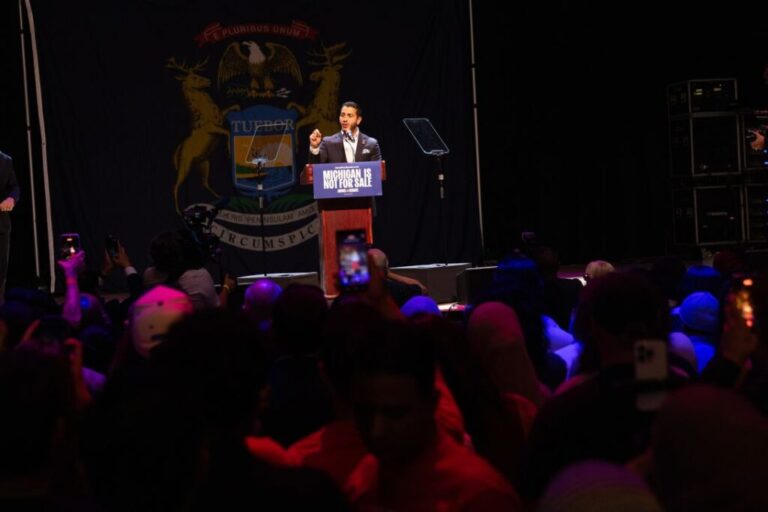 Abdul El-Sayed speaks to supporters at an election-night rally in Detroit, on August 4.