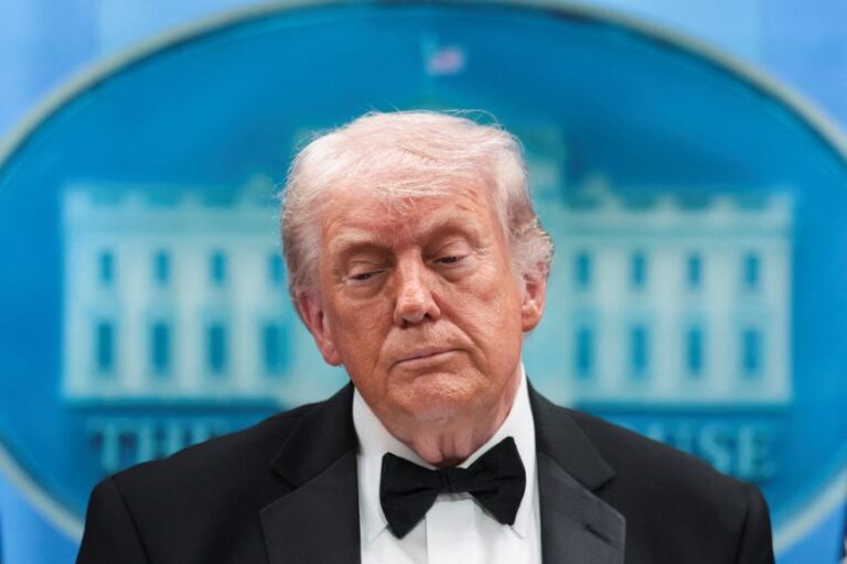 President Donald Trump holds a press briefing at the White House after a man with a gun stormed the White House Correspondents' Association Dinner in Washington, DC, on April 25.