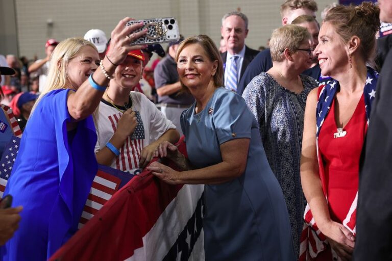 Sen. Darline Graham greets supporters at a campaign rally with President Donald Trump in Myrtle Beach, South Carolina, on August 21, 2026.