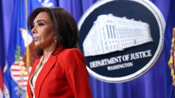 US Attorney for Washington, DC Jeanine Pirro delivers remarks at the Department of Justice on February 6, 2026 in Washington, DC.