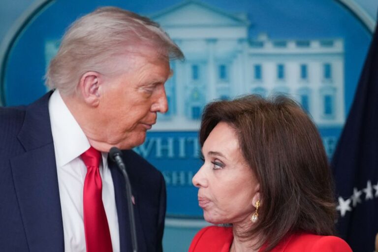 Attorney for the District of Columbia Jeanine Pirro delivers remarks with US President Donald Trump during a press conference in the James S. Brady Press Briefing Room of the White House on August 11, 2025, in Washington, DC.