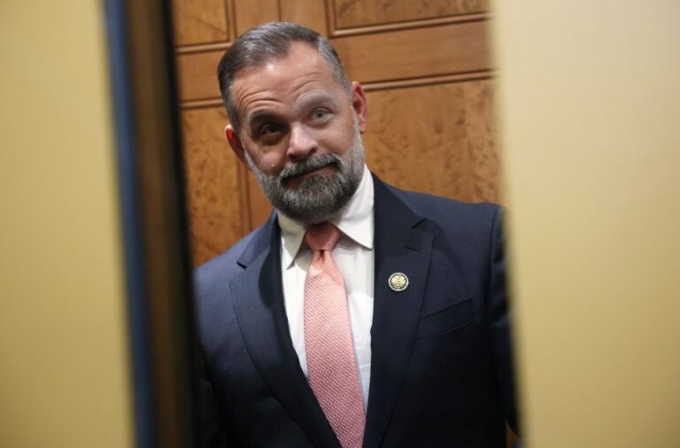 Rep. Cory Mills (R-FL) talks to reporters at the U.S. Capitol on April 22, 2026 in Washington, DC.