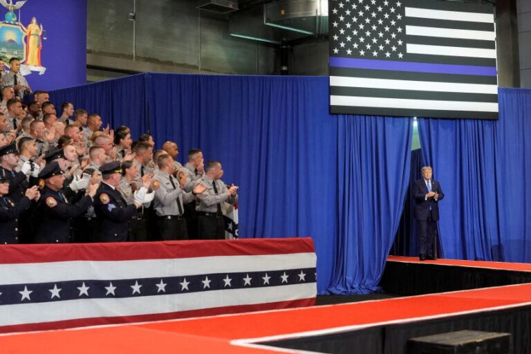 President Donald Trump appears to deliver remarks in Garden City, New York, on August 14.