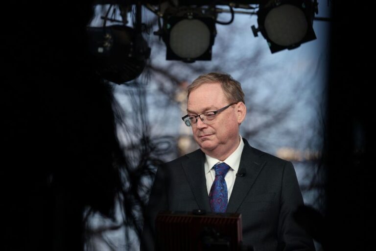 National Economic Council Director Kevin Hassett participates in a television interview outside the White House on February 25.