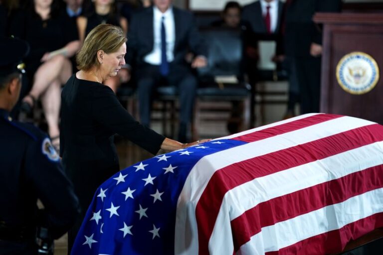 Sen. Darline Graham mourns by the casket of the late Sen. Lindsey Graham, during a Congressional tribute in the Rotunda of the US Capitol, on July 28.