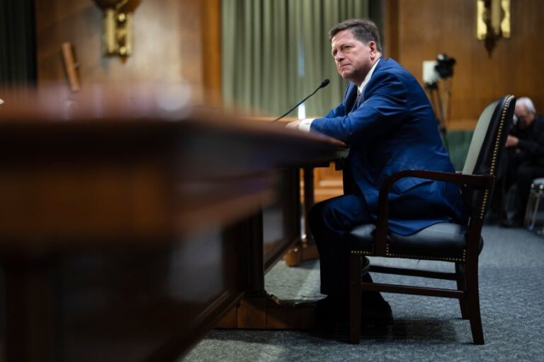 Jay Clayton appears before the Senate Intelligence Committee during his confirmation hearing on Capitol Hill on July 15.