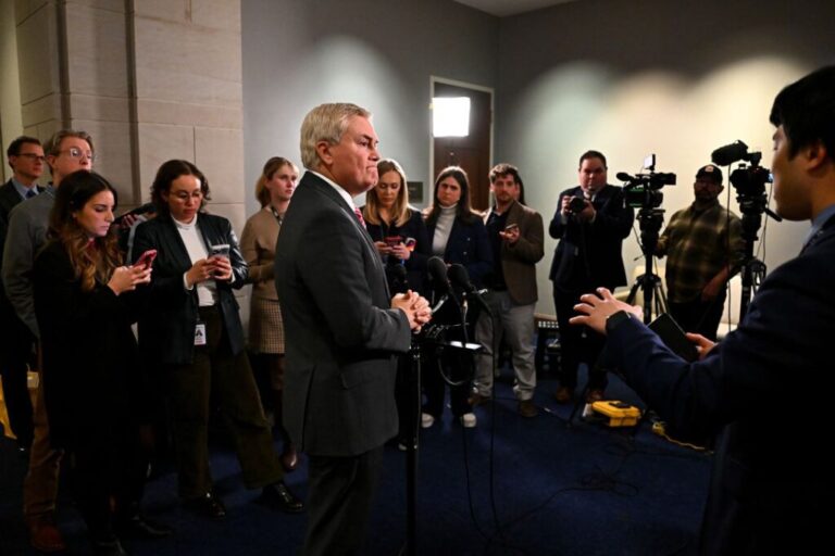 Rep. James Comer, chairman of the House Oversight and Accountability Committee, speaks to media on March 18.