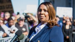 New York Attorney General, Letitia James, speaks after pleading not guilty outside the United States District Court on Friday, Oct. 24, 2025, in Norfolk, Va.