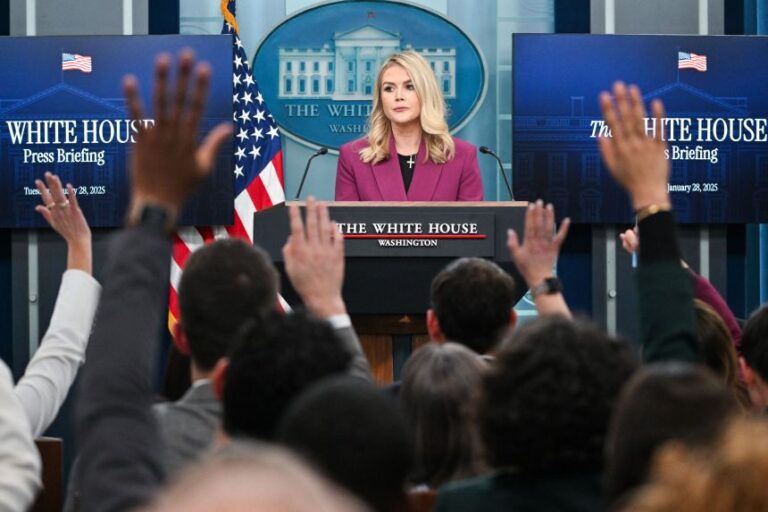 White House Press Secretary Karoline Leavitt takes questions during the daily briefing in the Brady Briefing Room of the White House in Washington, DC, on January 28, 2025.