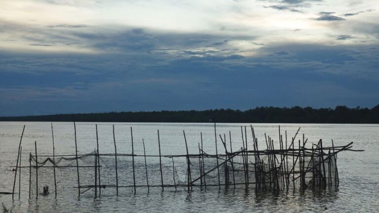 Used fishing net cages in the Sesayap River, North Kalimantan.