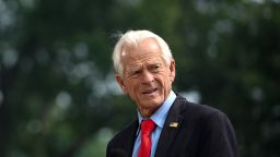 White House trade counselor Peter Navarro prepares for a video interview outside the White House, on July 17.