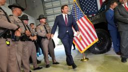 Florida Gov. Ron DeSantis arrives at a press conference at the South Florida office of US Immigration and Customs Enforcement and Enforcement and Removal Operations in Miramar, Florida, on May 1, 2025.